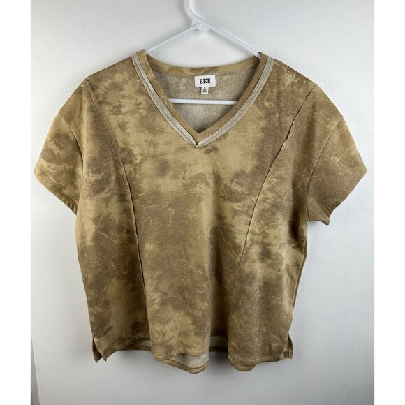 BKE Buckle Shirt Women's Size Small Beige/Tan Tie Dye Tee V-Neck Casual Boho - Picture 1 of 8